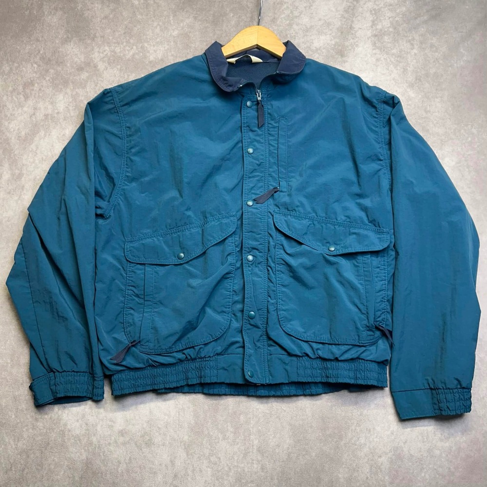 Vintage LL Bean Mens Teal Blue Nylon Mesh Lined Windbreaker Field Jackett